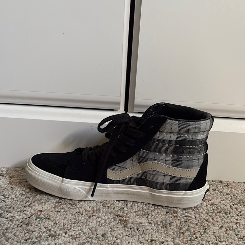 Vans Black and Gray Plaid High-Top Sneakers